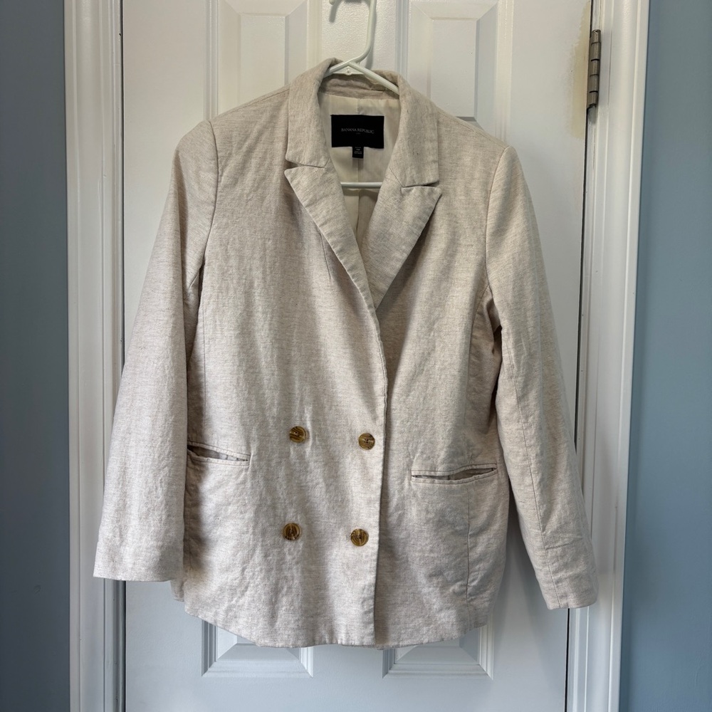 Banana‎ Republic Women's Petite Oatmeal Color Linen Blend Blazer Size 10P